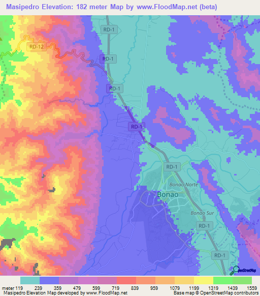 Masipedro,Dominican Republic Elevation Map