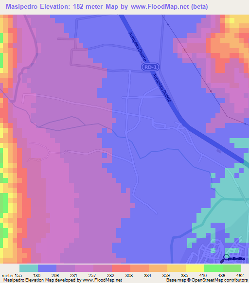 Masipedro,Dominican Republic Elevation Map