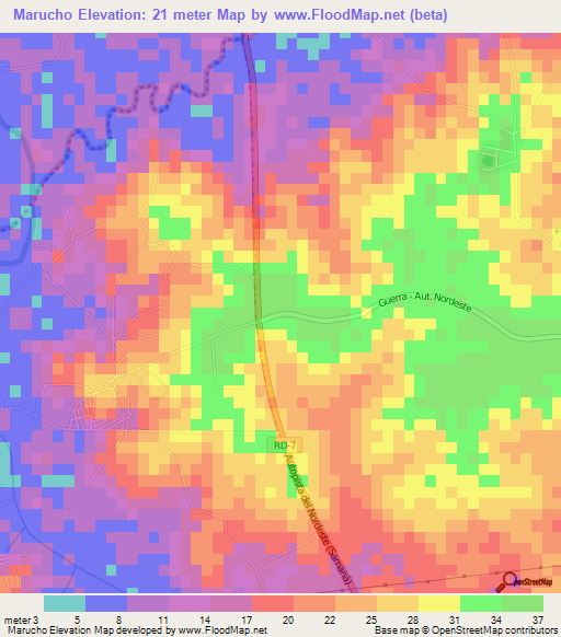 Marucho,Dominican Republic Elevation Map