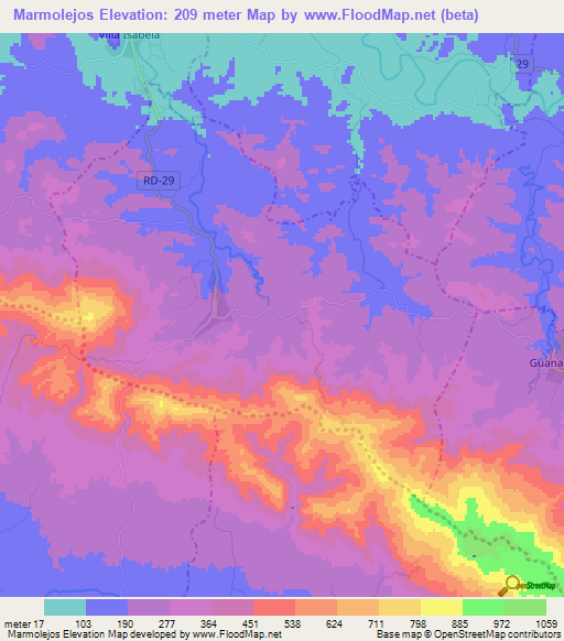 Marmolejos,Dominican Republic Elevation Map