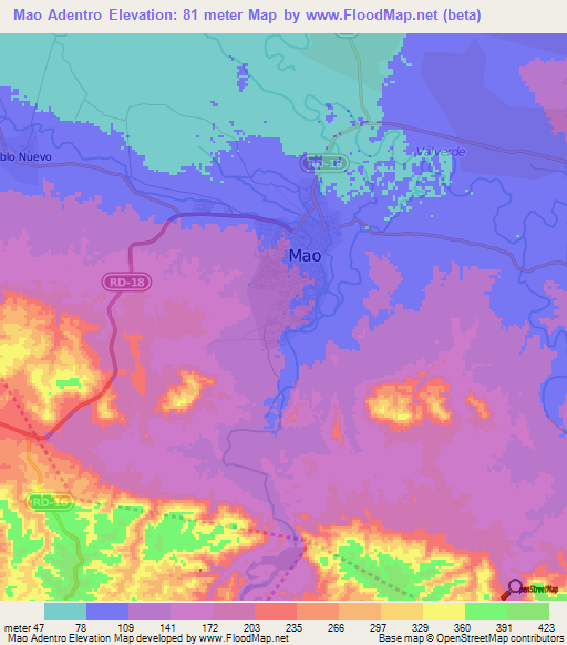 Mao Adentro,Dominican Republic Elevation Map