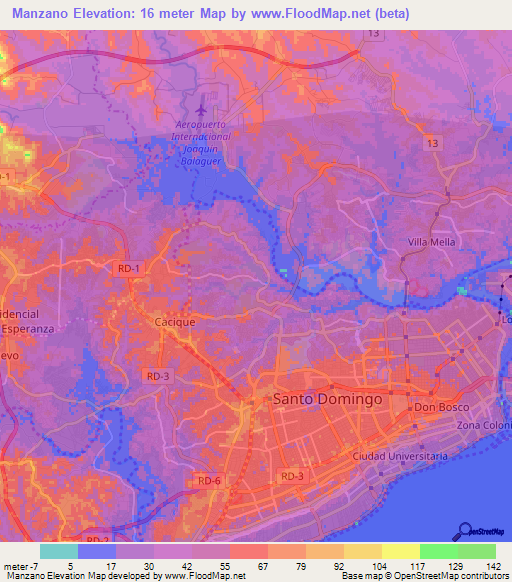 Manzano,Dominican Republic Elevation Map