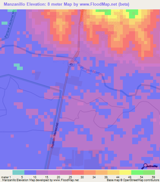 Manzanillo,Dominican Republic Elevation Map