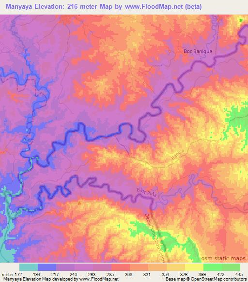 Manyaya,Dominican Republic Elevation Map