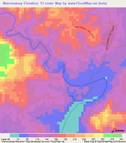 Manomatuey,Dominican Republic Elevation Map