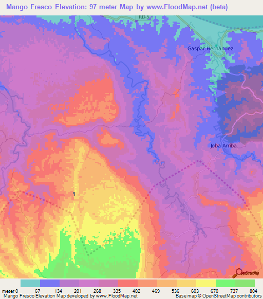 Mango Fresco,Dominican Republic Elevation Map