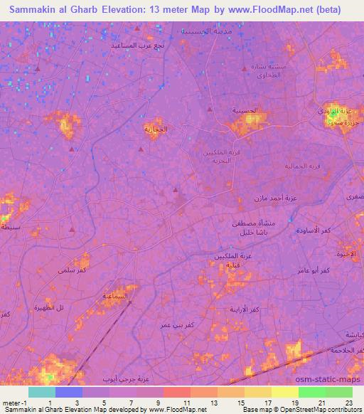 Sammakin al Gharb,Egypt Elevation Map