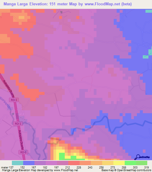 Manga Larga,Dominican Republic Elevation Map