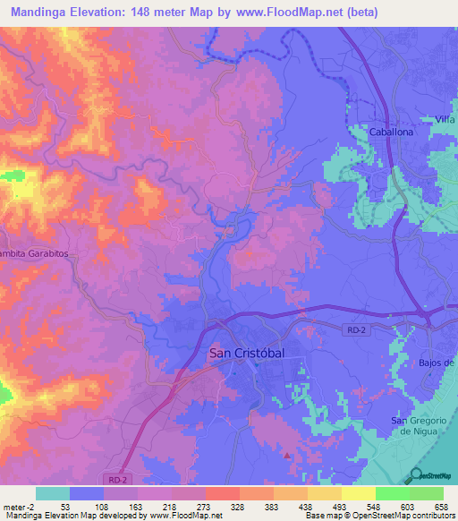 Mandinga,Dominican Republic Elevation Map