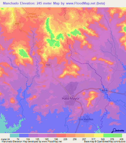 Manchado,Dominican Republic Elevation Map