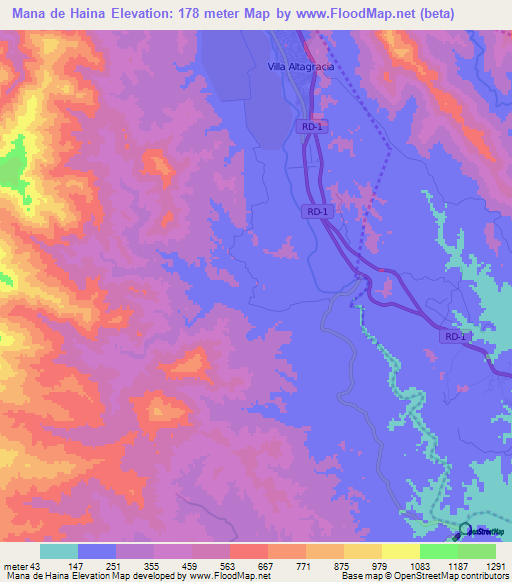 Mana de Haina,Dominican Republic Elevation Map