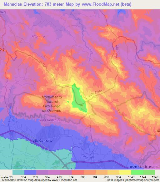 Manaclas,Dominican Republic Elevation Map