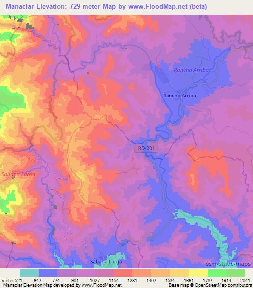 Manaclar,Dominican Republic Elevation Map