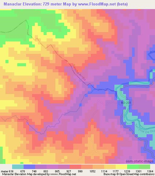 Manaclar,Dominican Republic Elevation Map