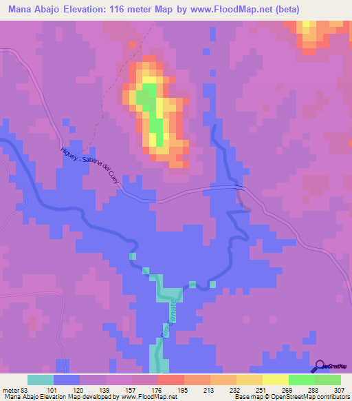 Mana Abajo,Dominican Republic Elevation Map