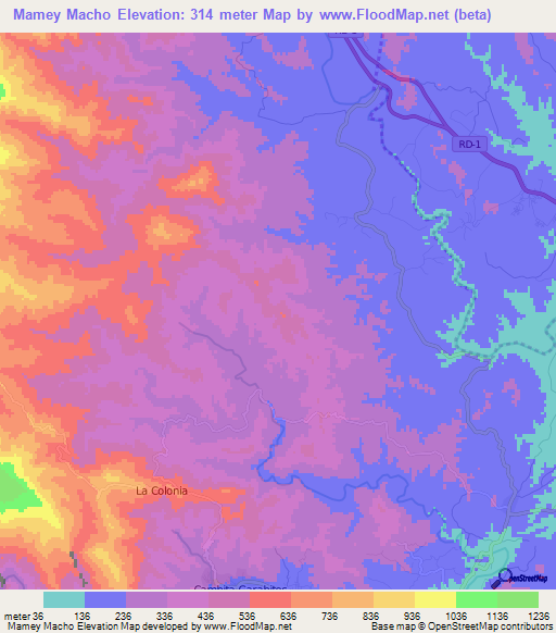 Mamey Macho,Dominican Republic Elevation Map