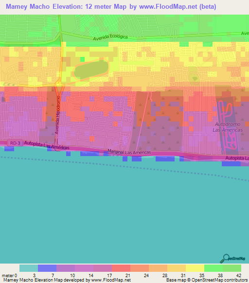 Mamey Macho,Dominican Republic Elevation Map