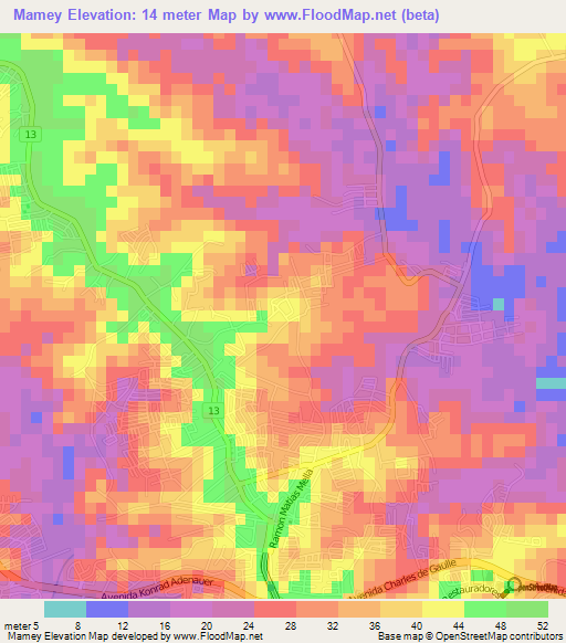 Mamey,Dominican Republic Elevation Map