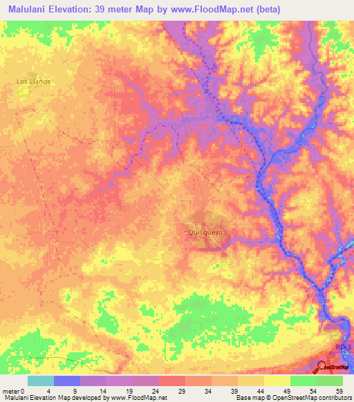 Malulani,Dominican Republic Elevation Map