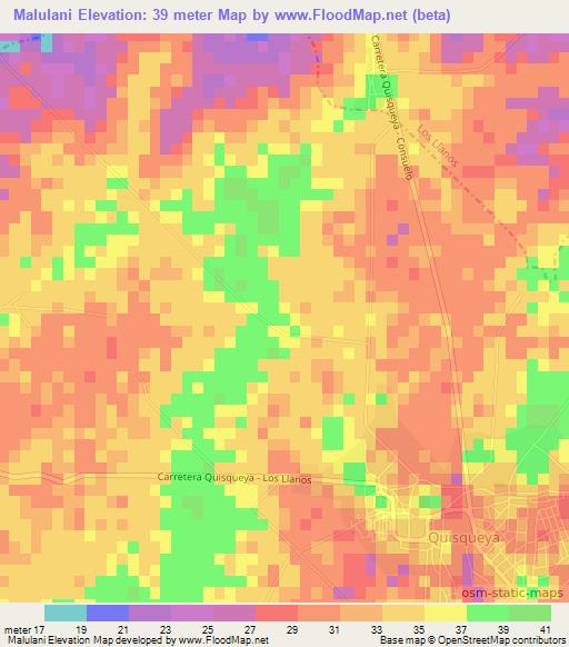 Malulani,Dominican Republic Elevation Map