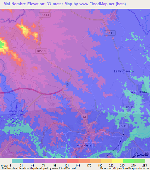 Mal Nombre,Dominican Republic Elevation Map