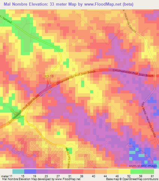 Mal Nombre,Dominican Republic Elevation Map