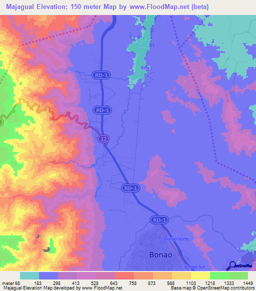 Majagual,Dominican Republic Elevation Map