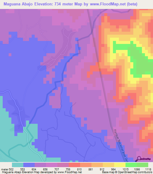 Maguana Abajo,Dominican Republic Elevation Map