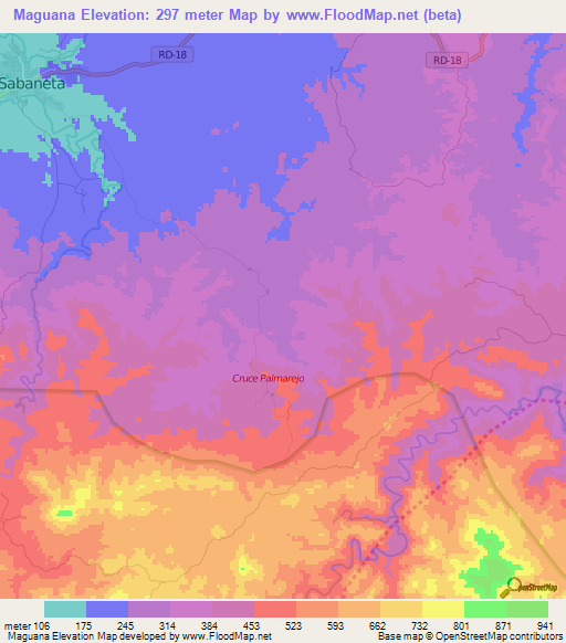 Maguana,Dominican Republic Elevation Map