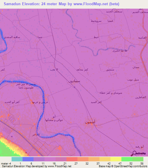 Samadun,Egypt Elevation Map