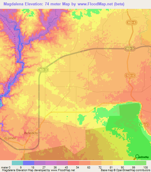 Magdalena,Dominican Republic Elevation Map