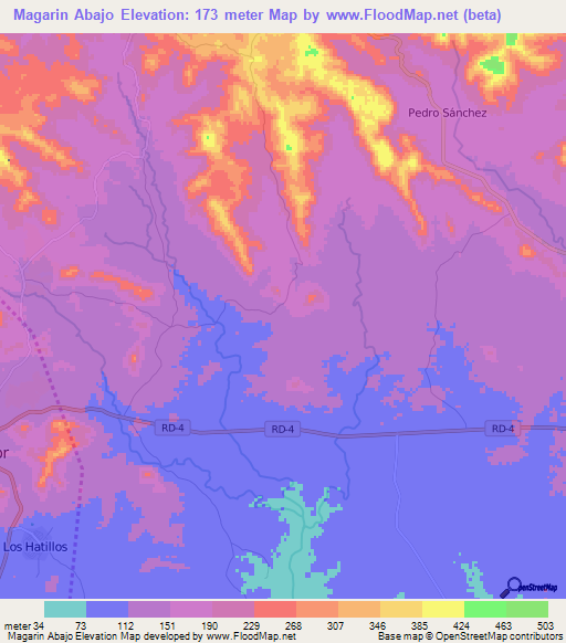 Magarin Abajo,Dominican Republic Elevation Map