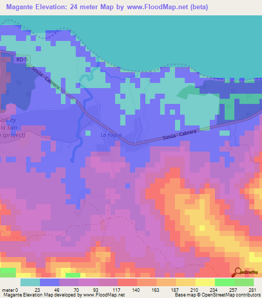 Magante,Dominican Republic Elevation Map