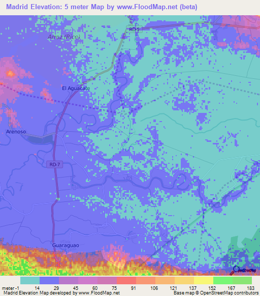 Madrid,Dominican Republic Elevation Map