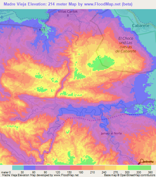 Madre Vieja,Dominican Republic Elevation Map