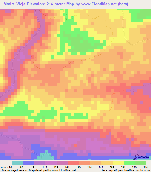 Madre Vieja,Dominican Republic Elevation Map