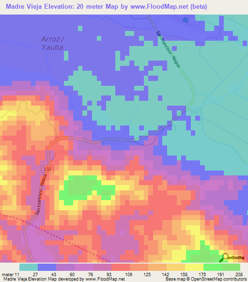 Madre Vieja,Dominican Republic Elevation Map