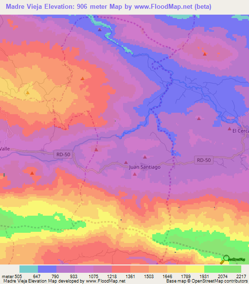 Madre Vieja,Dominican Republic Elevation Map