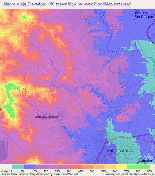 Madre Vieja,Dominican Republic Elevation Map