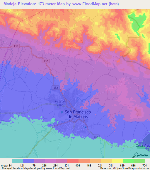 Madeja,Dominican Republic Elevation Map