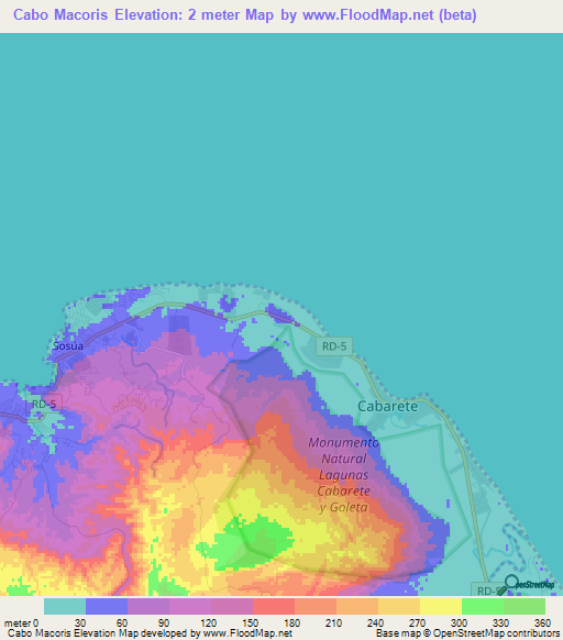 Cabo Macoris,Dominican Republic Elevation Map