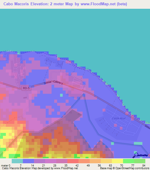 Cabo Macoris,Dominican Republic Elevation Map