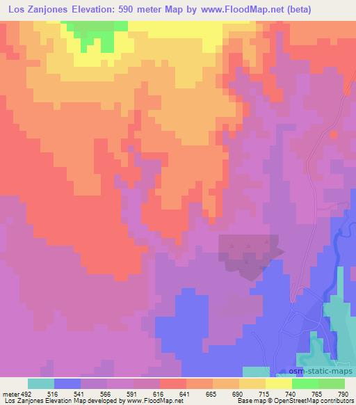 Los Zanjones,Dominican Republic Elevation Map