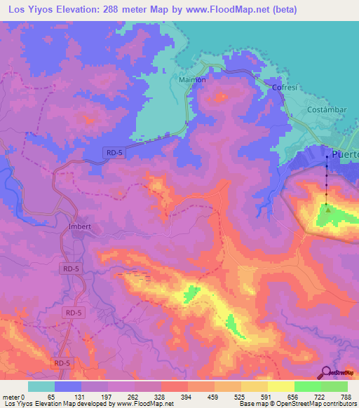 Los Yiyos,Dominican Republic Elevation Map