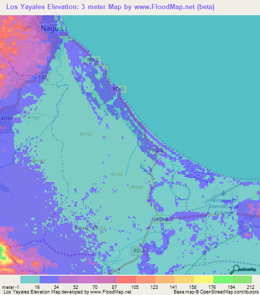 Los Yayales,Dominican Republic Elevation Map