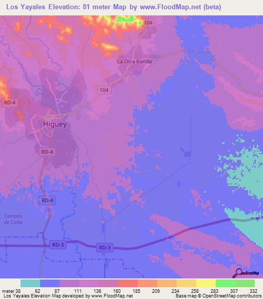 Los Yayales,Dominican Republic Elevation Map