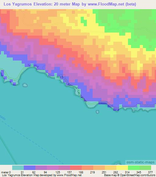 Los Yagrumos,Dominican Republic Elevation Map