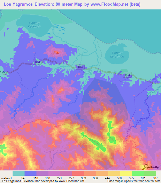 Los Yagrumos,Dominican Republic Elevation Map