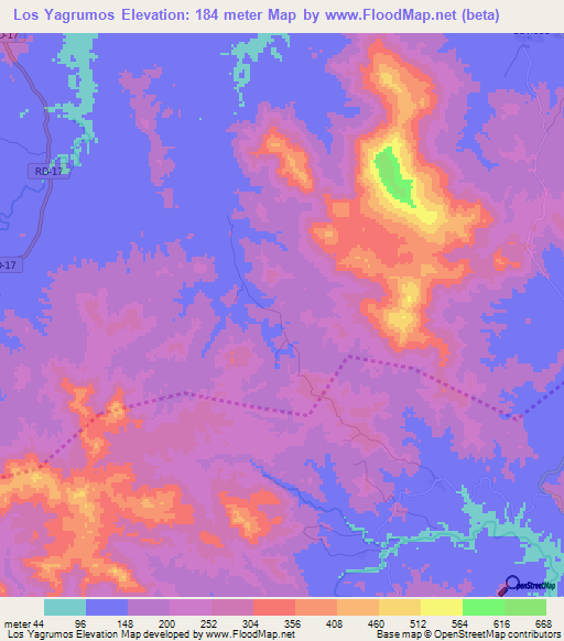 Los Yagrumos,Dominican Republic Elevation Map