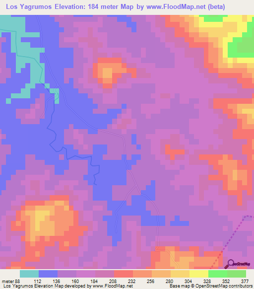 Los Yagrumos,Dominican Republic Elevation Map